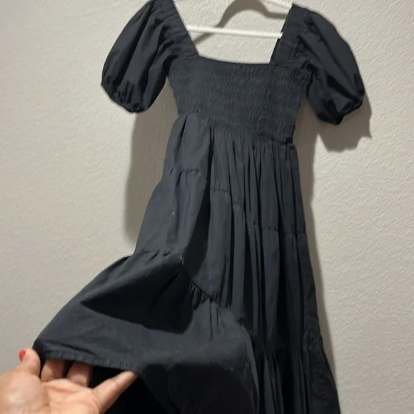Forever 21 Tiered Puff-Sleeve Midi Dress Black Size Small Cottage Core Boho‎ - Picture 9 of 13